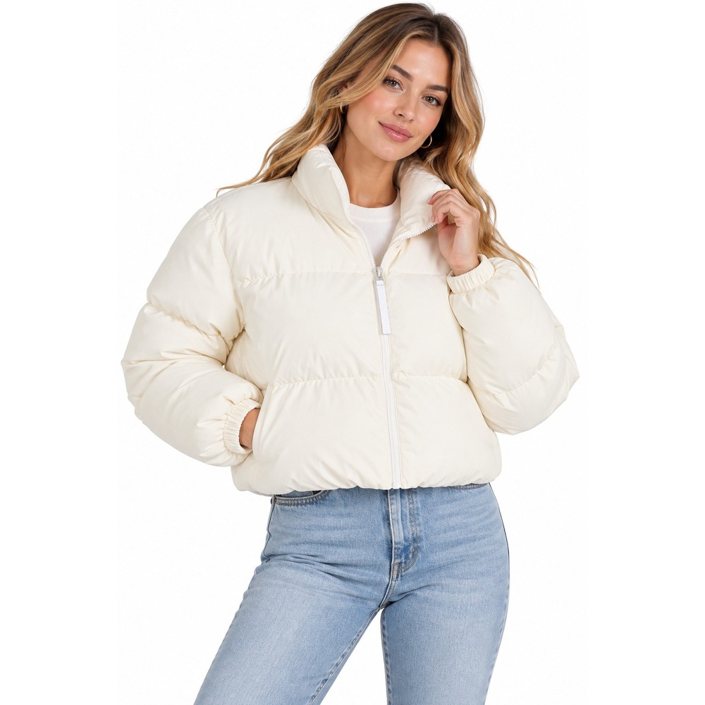 Fabletics Womens Off White Cropped Puffer Jacket Full Zip Size S
